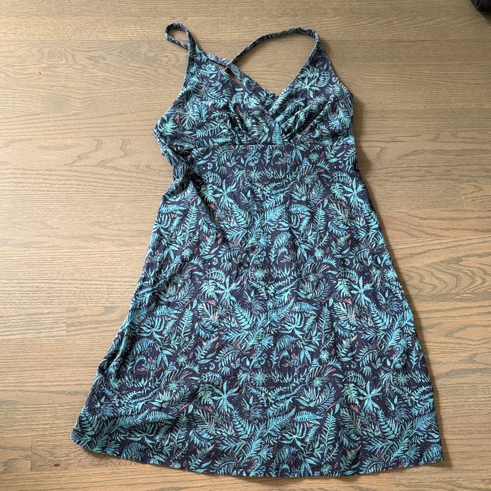 Patagonia Teal and Black Tropical Print Sundress